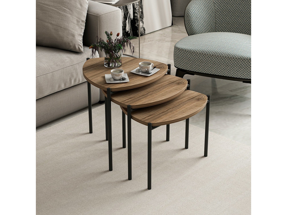 Lot de 3 tables basses gigognes en bois "Lenny" - 45 x 45 x 45 cm - Marron