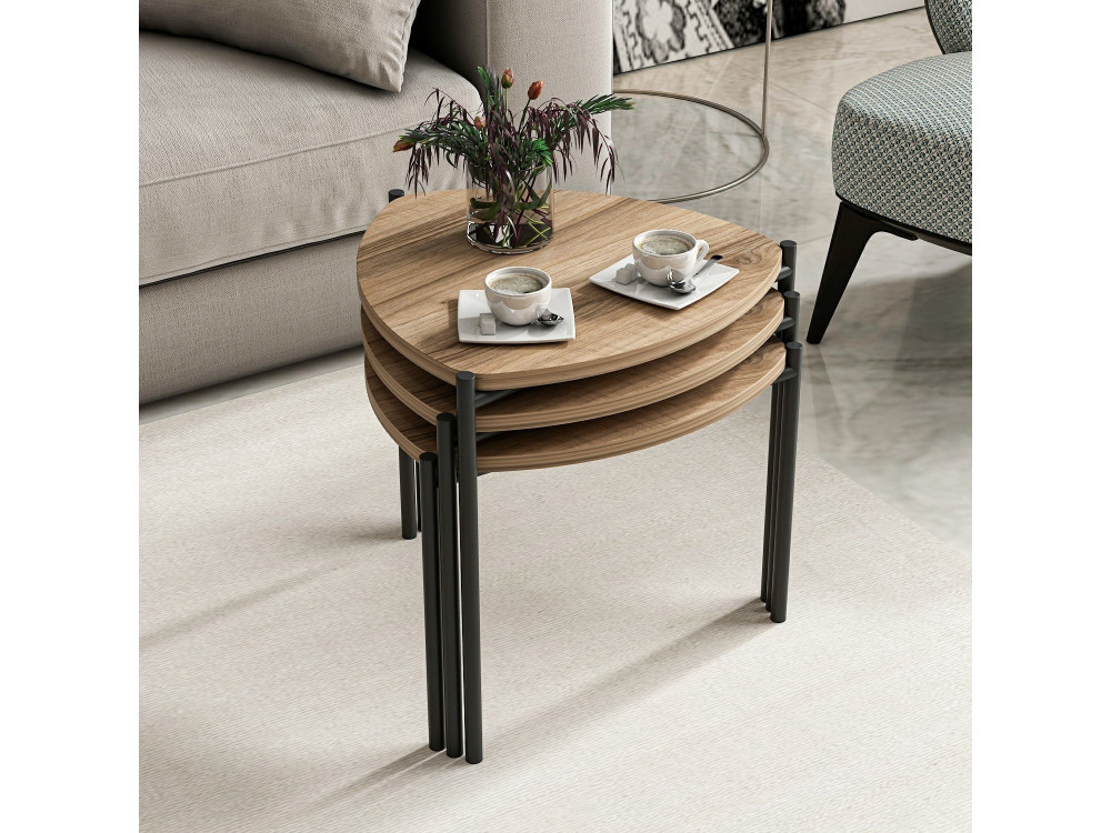 Lot de 3 tables basses gigognes en bois "Lenny" - 45 x 45 x 45 cm - Marron