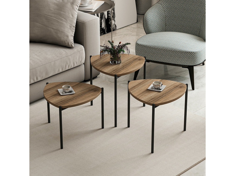 Lot de 3 tables basses gigognes en bois "Lenny" - 45 x 45 x 45 cm - Marron