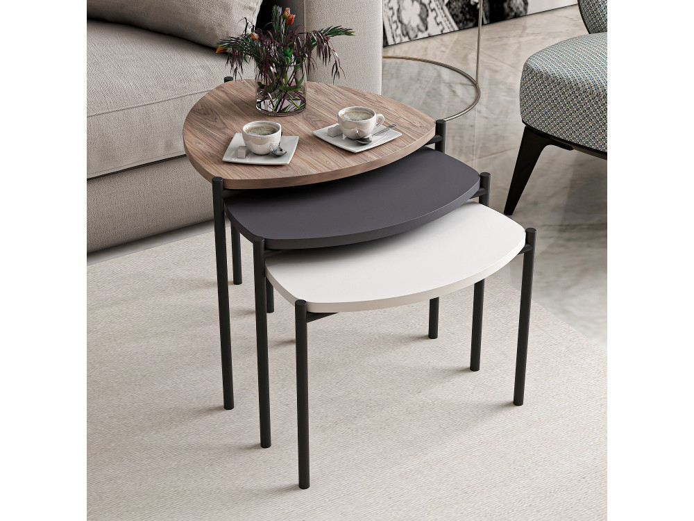 Lot de 3 tables basses gigognes en bois "Lenny" - 45 x 45 x 45 cm - Multicolore