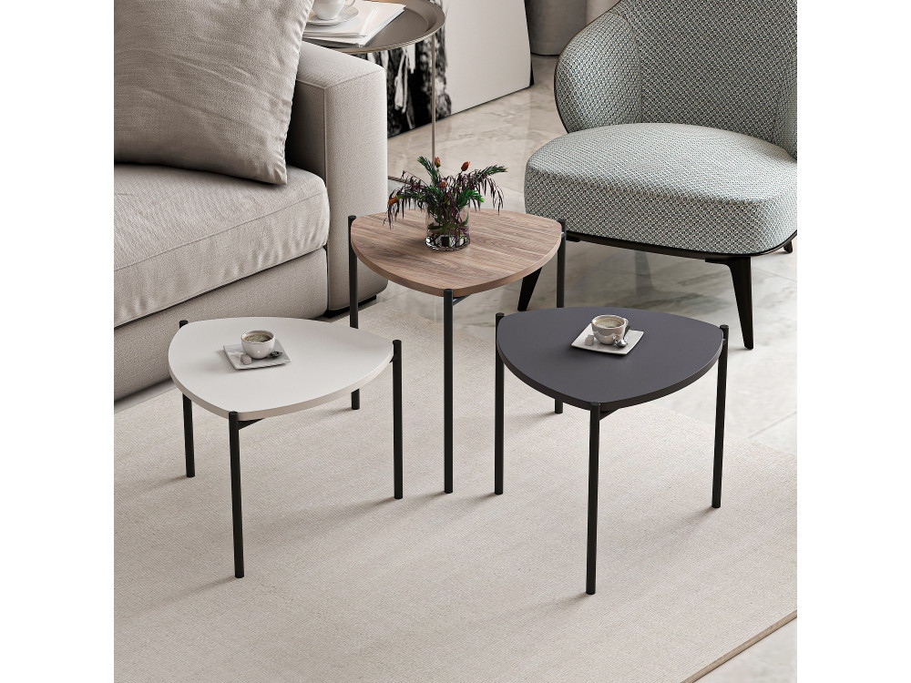 Lot de 3 tables basses gigognes en bois "Lenny" - 45 x 45 x 45 cm - Multicolore