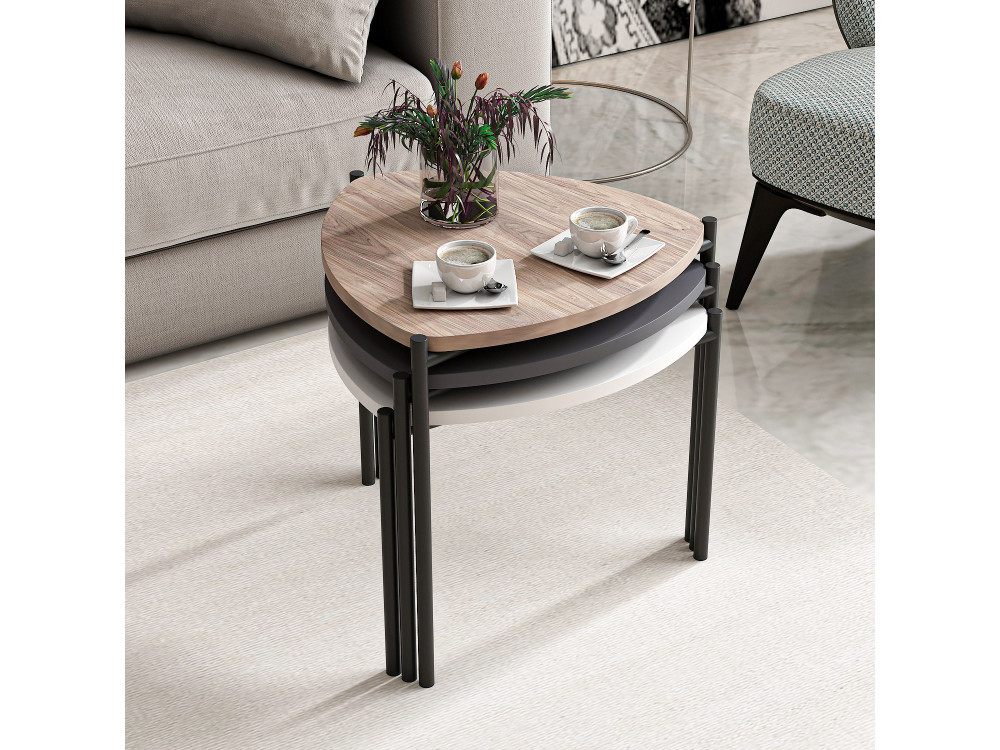 Lot de 3 tables basses gigognes en bois "Lenny" - 45 x 45 x 45 cm - Multicolore