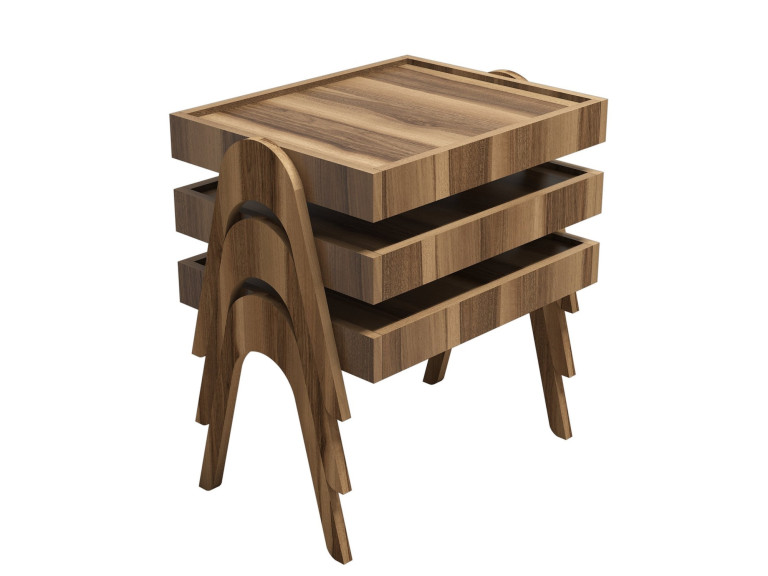 Lot de 3 tables gigognes en bois "Roma" - 54 x 40 x 64 cm - Marron