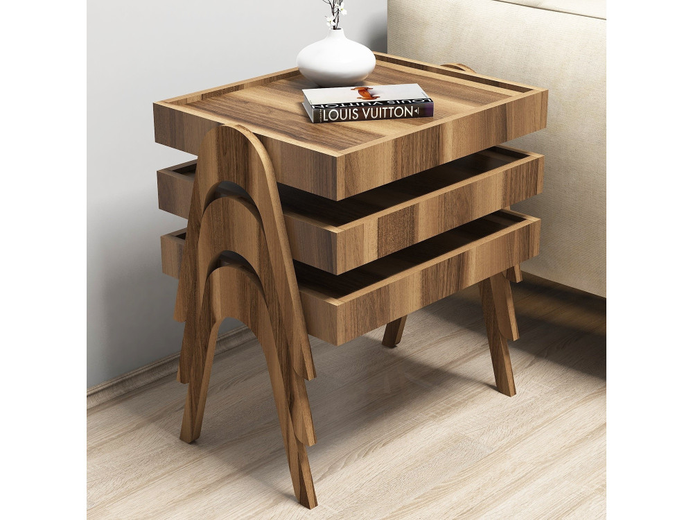 Lot de 3 tables gigognes en bois "Roma" - 54 x 40 x 64 cm - Marron