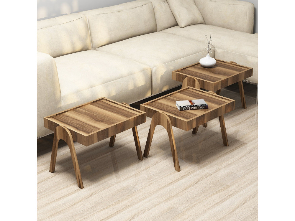 Lot de 3 tables gigognes en bois "Roma" - 54 x 40 x 64 cm - Marron
