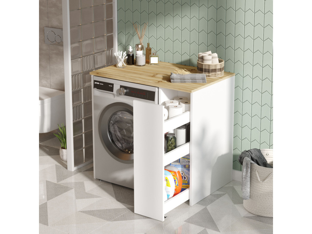 Meuble de salle de bain pour lave-linge en bois "SA1" - 93 x 60 x 88 cm - Blanc