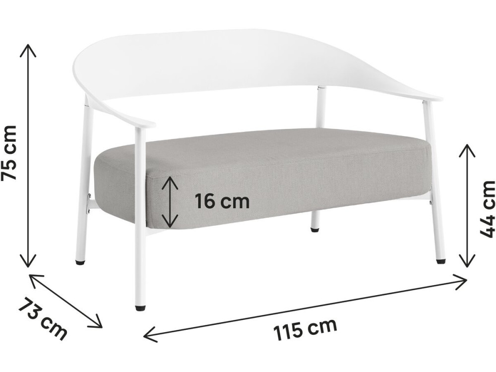 Canapé de jardin en plastique et en métal "Céora" - 2 places - Blanc