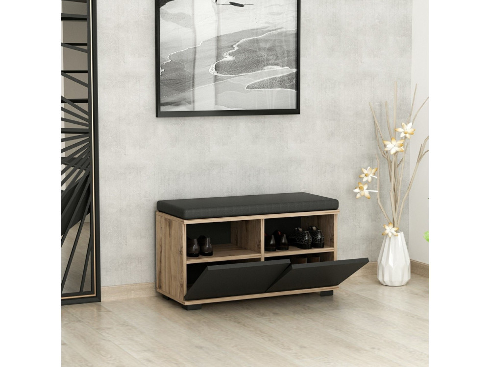 Meuble à chaussures en bois "Drago" - 80 x 35 x 42 cm - Gris anthracite