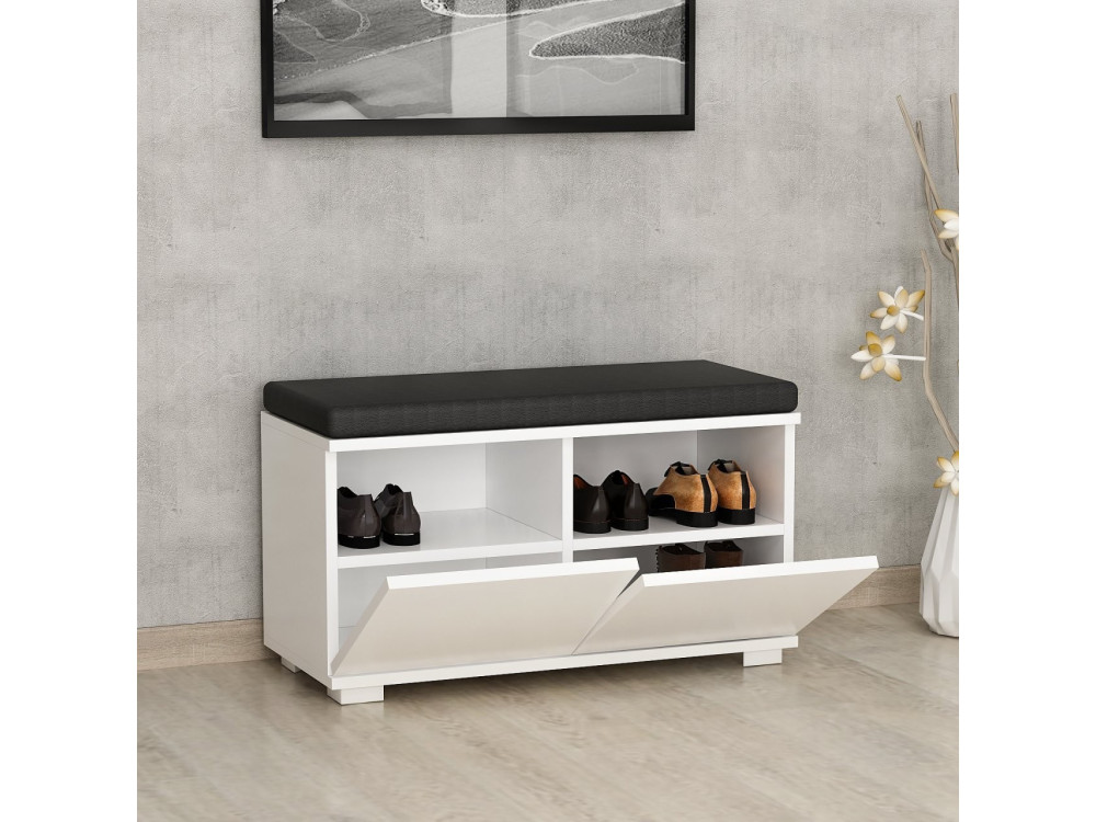 Meuble à chaussures en bois "Drago" - 80 x 35 x 42 cm - Blanc