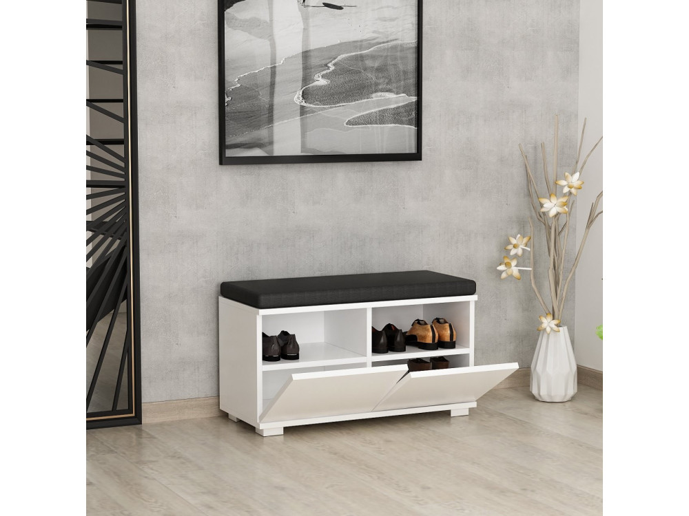 Meuble à chaussures en bois "Drago" - 80 x 35 x 42 cm - Blanc