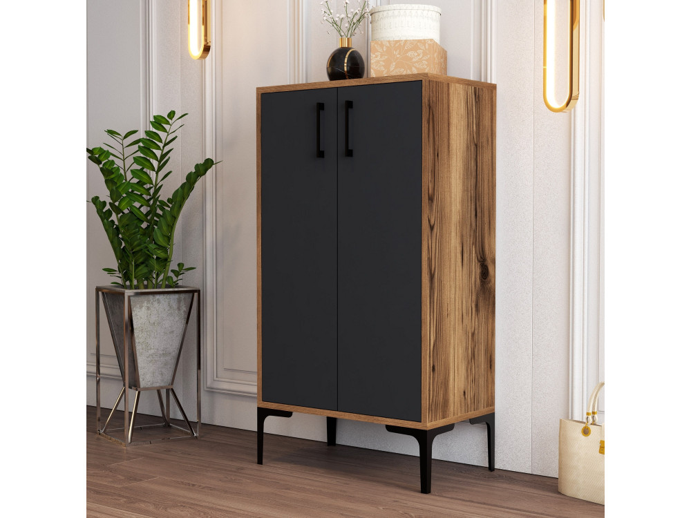 Meuble à chaussures en bois "Prag" - 60 x 35 x 111 cm - Gris anthracite