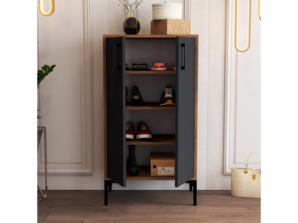 Meuble à chaussures en bois "Prag" - 60 x 35 x 111 cm - Gris anthracite