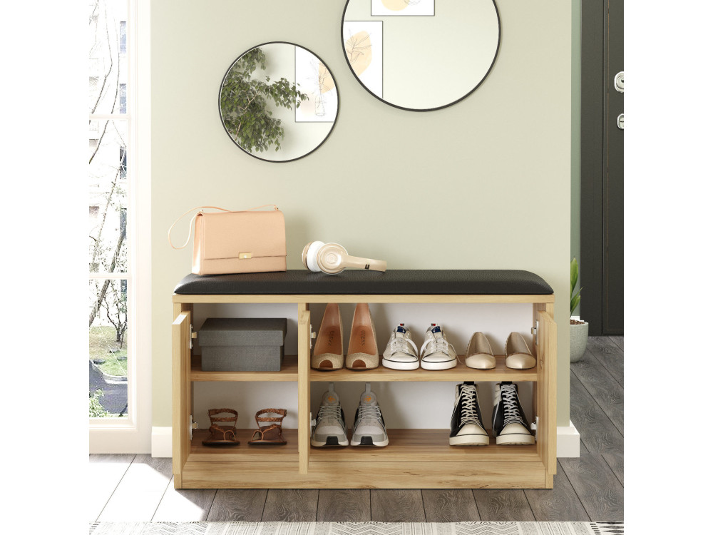 Meuble à chaussures en bois "Mirko" - 90 x 35 x 45 cm - Beige