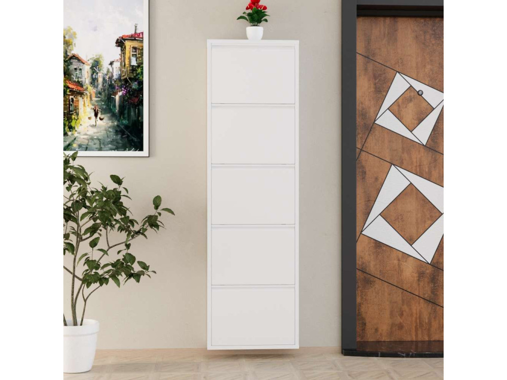 Meuble à chaussures en métal "Ayse" - 50 x 15 x 169 cm - Blanc