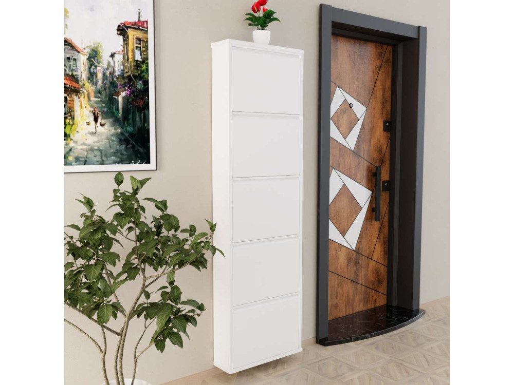 Meuble à chaussures en métal "Ayse" - 50 x 15 x 169 cm - Blanc