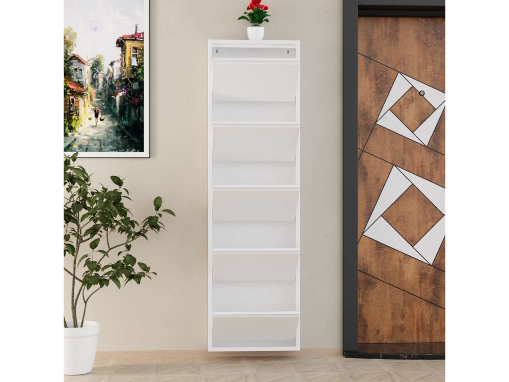 Meuble à chaussures en métal "Ayse" - 50 x 15 x 169 cm - Blanc