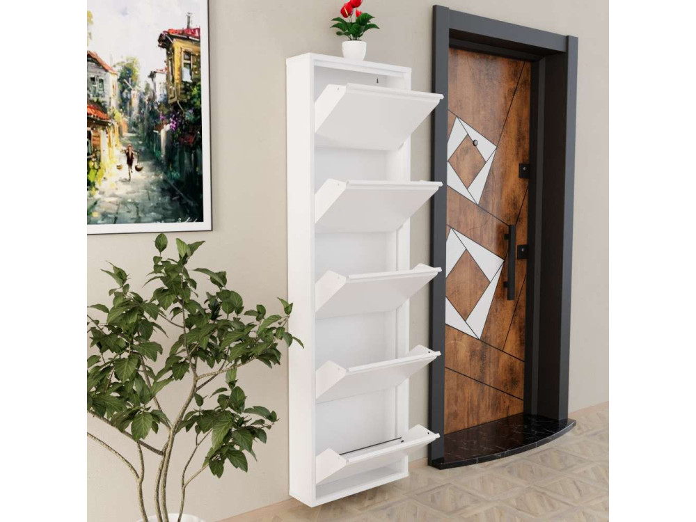 Meuble à chaussures en métal "Ayse" - 50 x 15 x 169 cm - Blanc