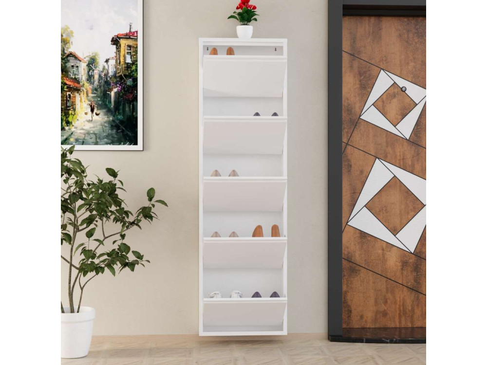 Meuble à chaussures en métal "Ayse" - 50 x 15 x 169 cm - Blanc