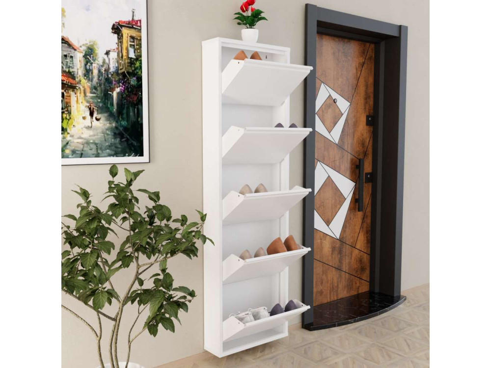 Meuble à chaussures en métal "Ayse" - 50 x 15 x 169 cm - Blanc
