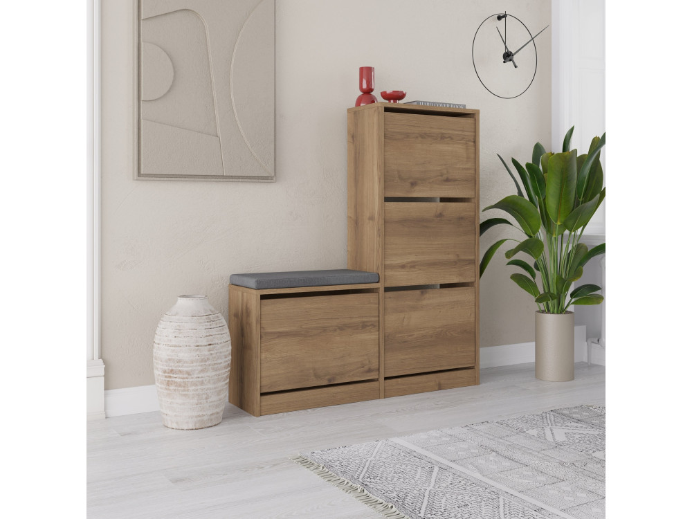 Meuble à chaussures avec assise en bois "Dude" - 105 x 26 x 118 cm - Marron