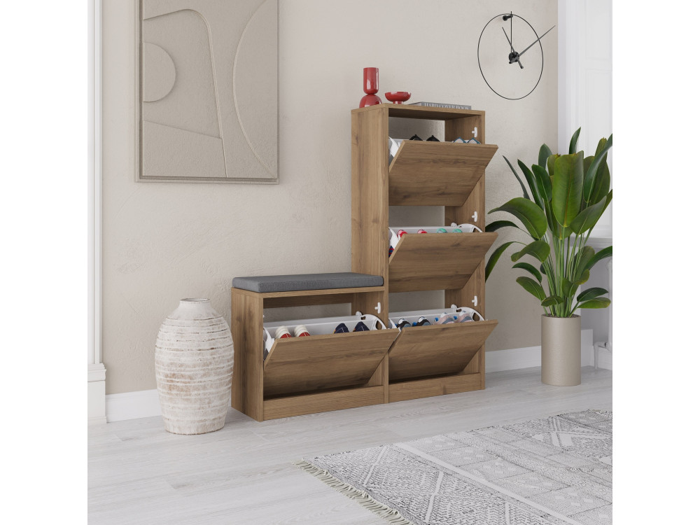 Meuble à chaussures avec assise en bois "Dude" - 105 x 26 x 118 cm - Marron