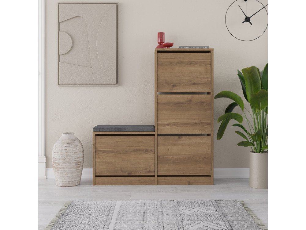 Meuble à chaussures avec assise en bois "Dude" - 105 x 26 x 118 cm - Marron