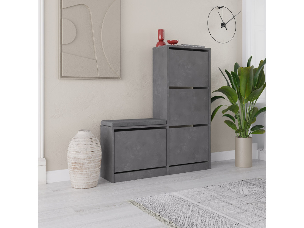 Meuble à chaussures avec assise en bois "Dude" - 105 x 26 x 118 cm - Gris