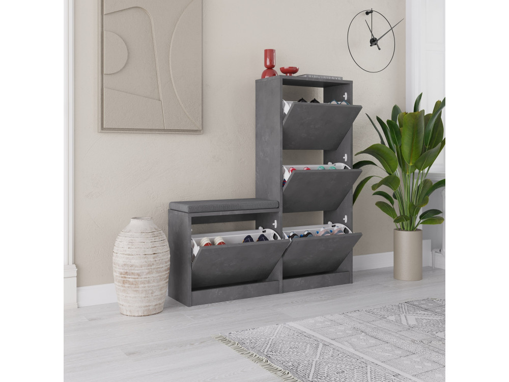 Meuble à chaussures avec assise en bois "Dude" - 105 x 26 x 118 cm - Gris