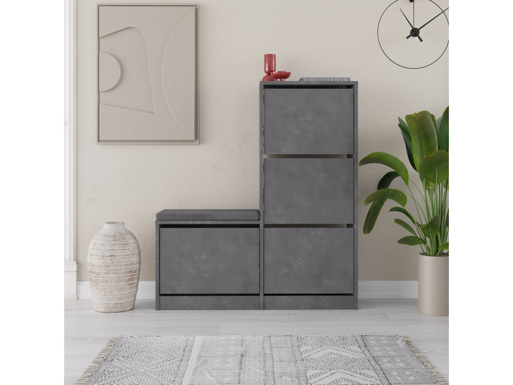 Meuble à chaussures avec assise en bois "Dude" - 105 x 26 x 118 cm - Gris