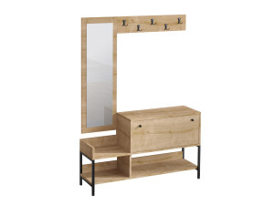 Meuble à chaussures avec miroir en bois "Nonso" - 120 x 35 x 70 cm - Beige