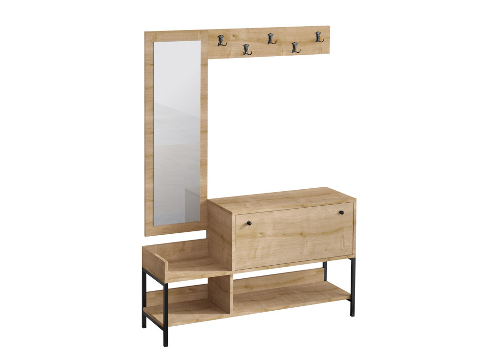 Meuble à chaussures avec miroir en bois "Nonso" - 120 x 35 x 70 cm - Beige