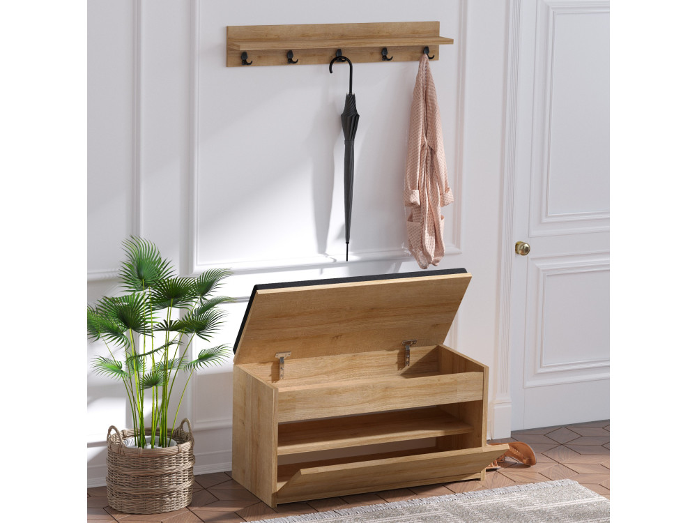 Meuble à chaussures avec banc en bois "Boby" - 80 x 35 x 42 cm - Beige