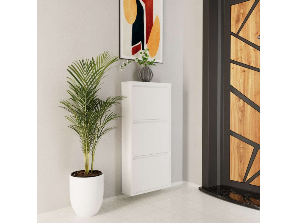Meuble à chaussures en métal "Luna" - 50 x 15 x 103 cm - Blanc