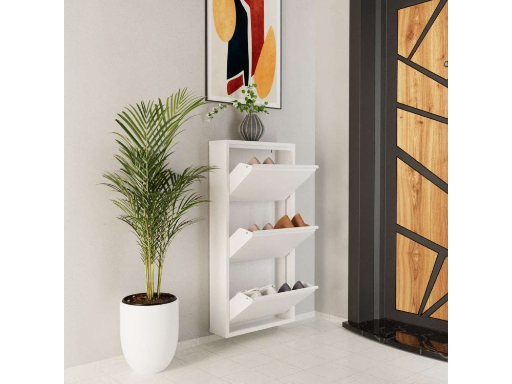 Meuble à chaussures en métal "Luna" - 50 x 15 x 103 cm - Blanc