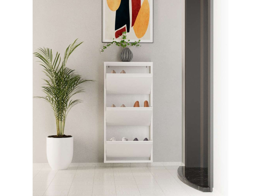 Meuble à chaussures en métal "Luna" - 50 x 15 x 103 cm - Blanc