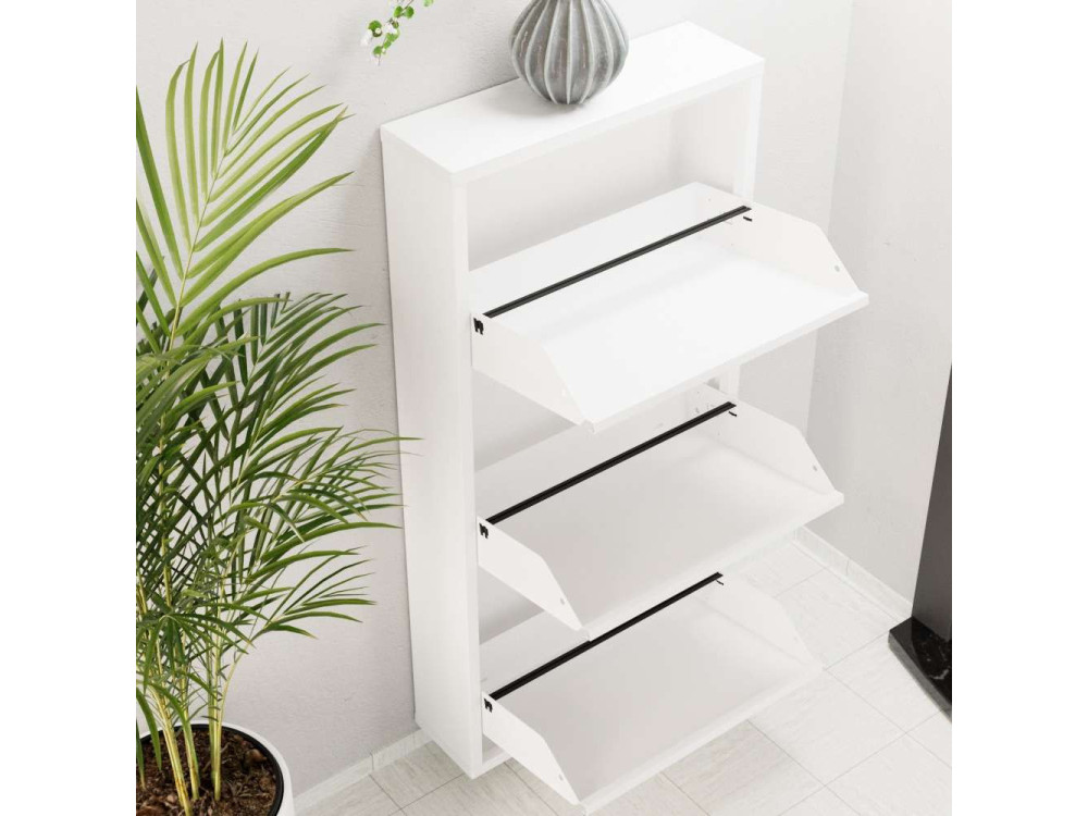 Meuble à chaussures en métal "Luna" - 50 x 15 x 103 cm - Blanc