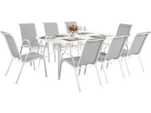 Table et chaises de jardin en textilène "Cordoba XL 180" - Phoenix - 8 places - Gris