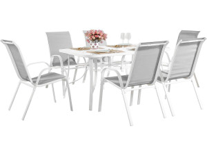 Table et chaises de jardin en textilène "Cordoba" - Phoenix - 6  places - Gris