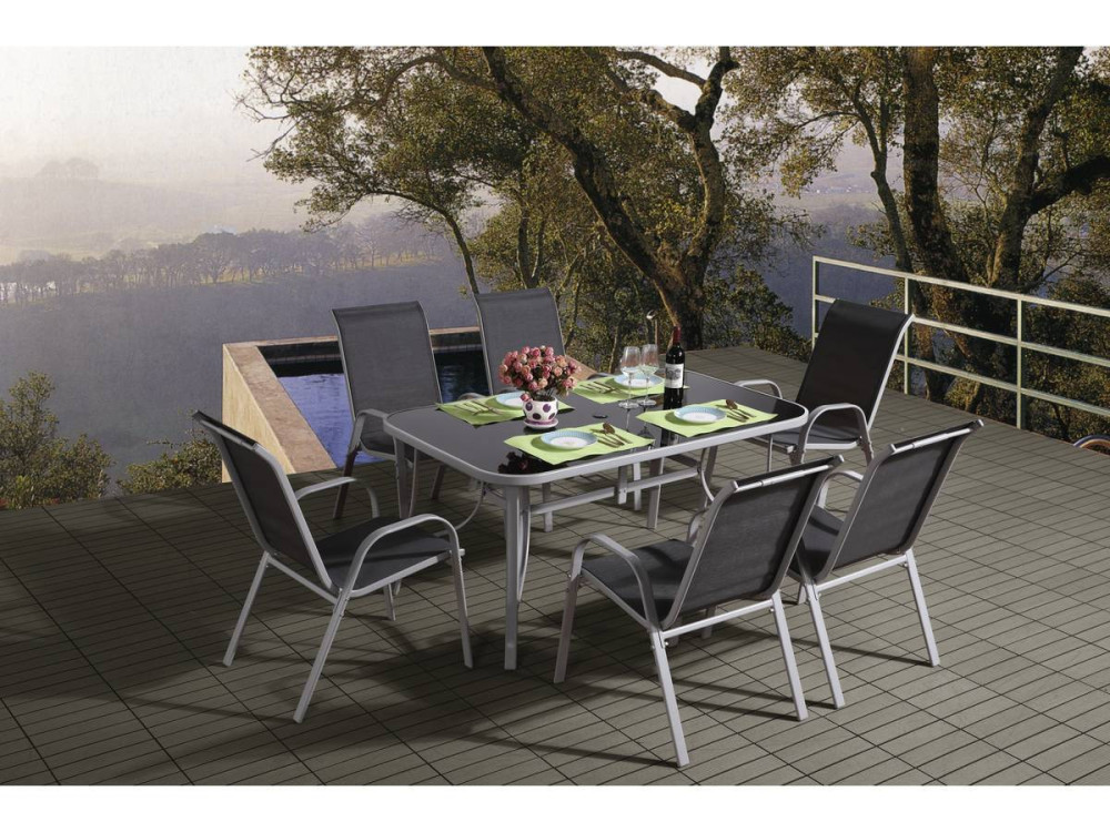Table et chaises de jardin en textilène "Cordoba" - Phoenix - 6 places - Gris foncé