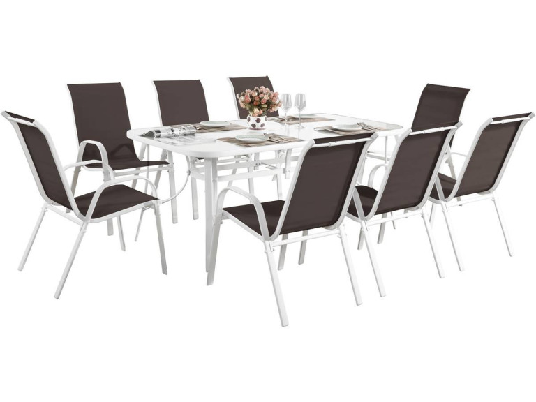 Table et chaises de jardin en textilène "Cordoba XL 180" - Phoenix - 8 places - Taupe