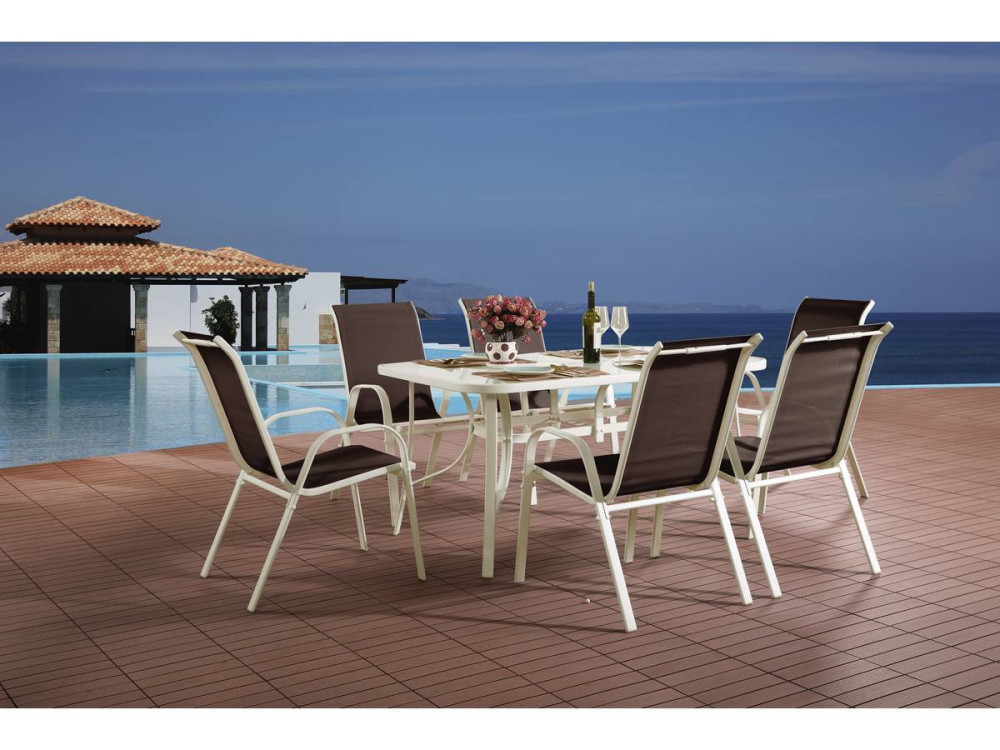 Table et chaises de jardin en textilène "Cordoba" - Phoenix -  6 places - Taupe
