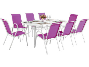 Table et chaises de jardin en textilène "Cordoba XL 180" - Phoenix - 8 places - Fuschia