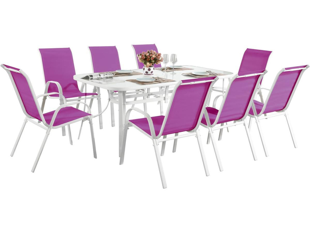Table et chaises de jardin en textilène "Cordoba XL 180" - Phoenix - 8 places - Fuschia