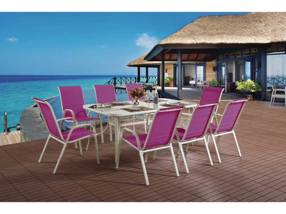 Table et chaises de jardin en textilène "Cordoba XL 180" - Phoenix - 8 places - Fuschia