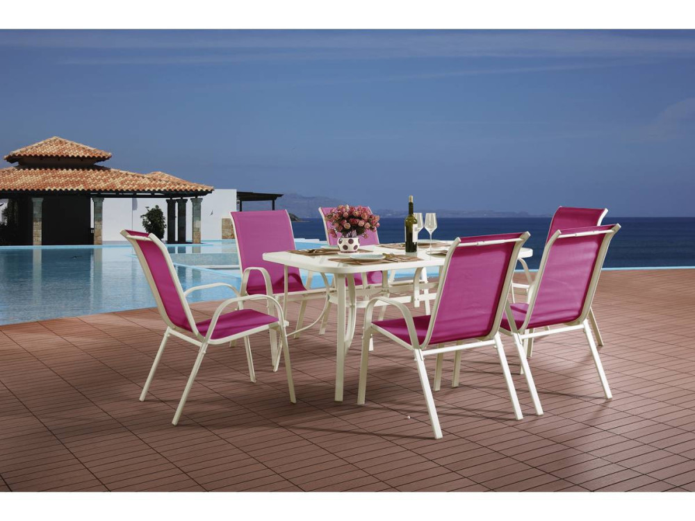 Table et chaises de jardin en textilène "Cordoba" - Phoenix - 6 places - Fuschia