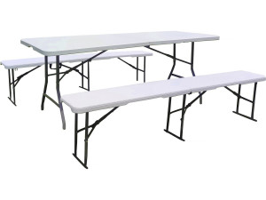 Ensemble Table de jardin pliante + 2 Bancs pliants " Foldy" - Blanc