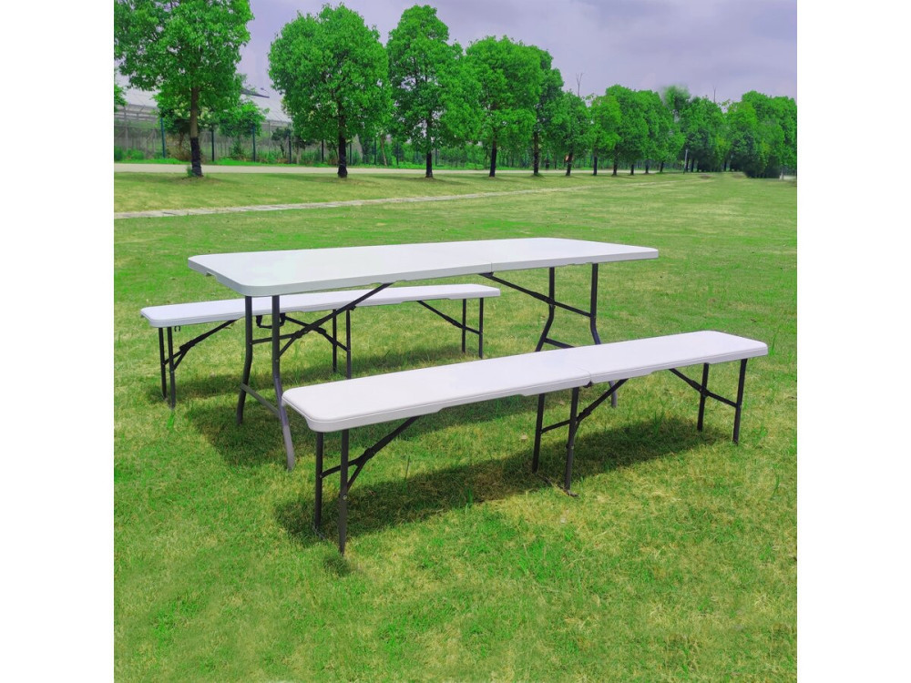 Ensemble Table de jardin pliante + 2 Bancs pliants " Foldy" - Blanc