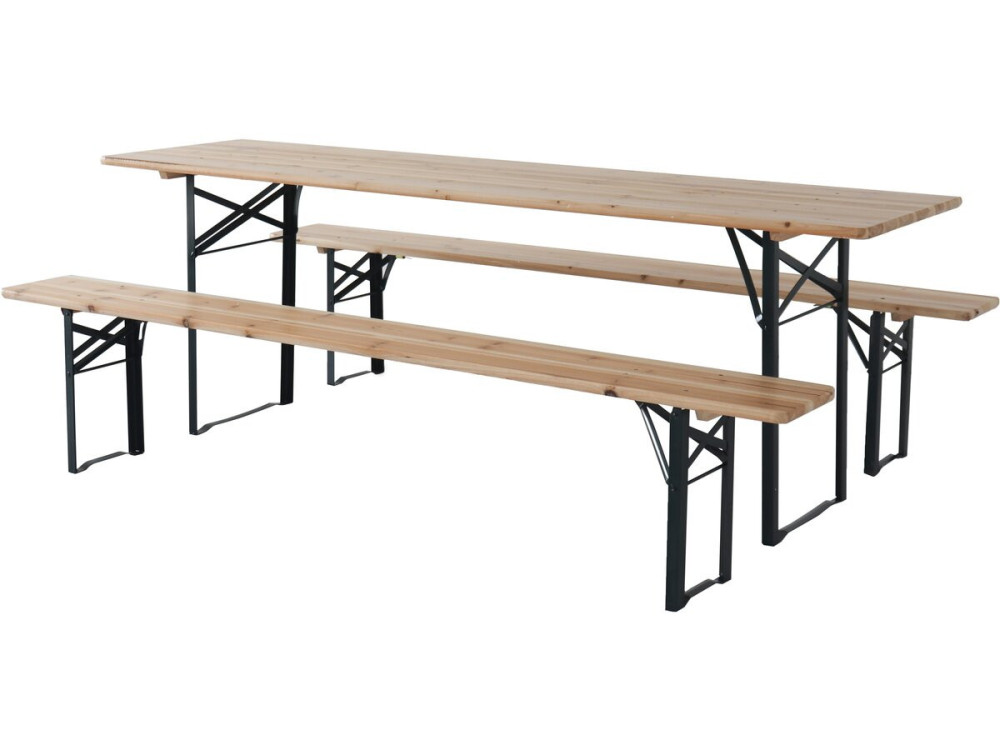 Table de jardin brasserie pliante avec 2 bancs " Lisbonne " - 218 x 59,5 x 75 cm -  Marron
