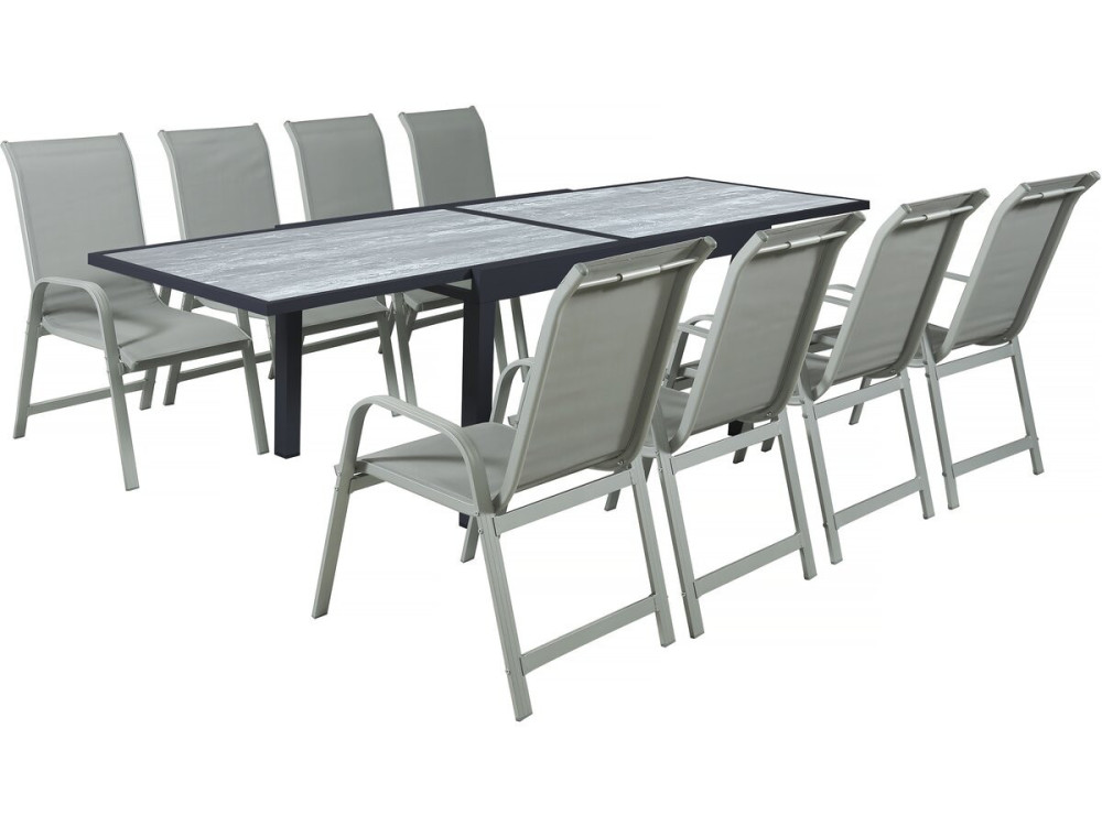 Table extensible et chaises de jardin en aluminium "Lagos" - 140/280 x 90 x 76 cm - 8 places - Gris clair