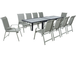 Table extensible et chaises de jardin en aluminium "Lagos" - 140/280 x 90 x 76 cm - 10 places - Gris clair